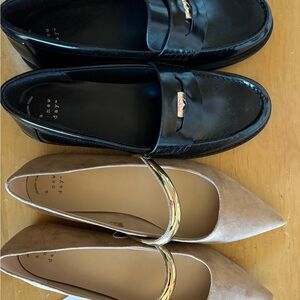 A New Day Black Loafers and Tan Flats with Gold Accents